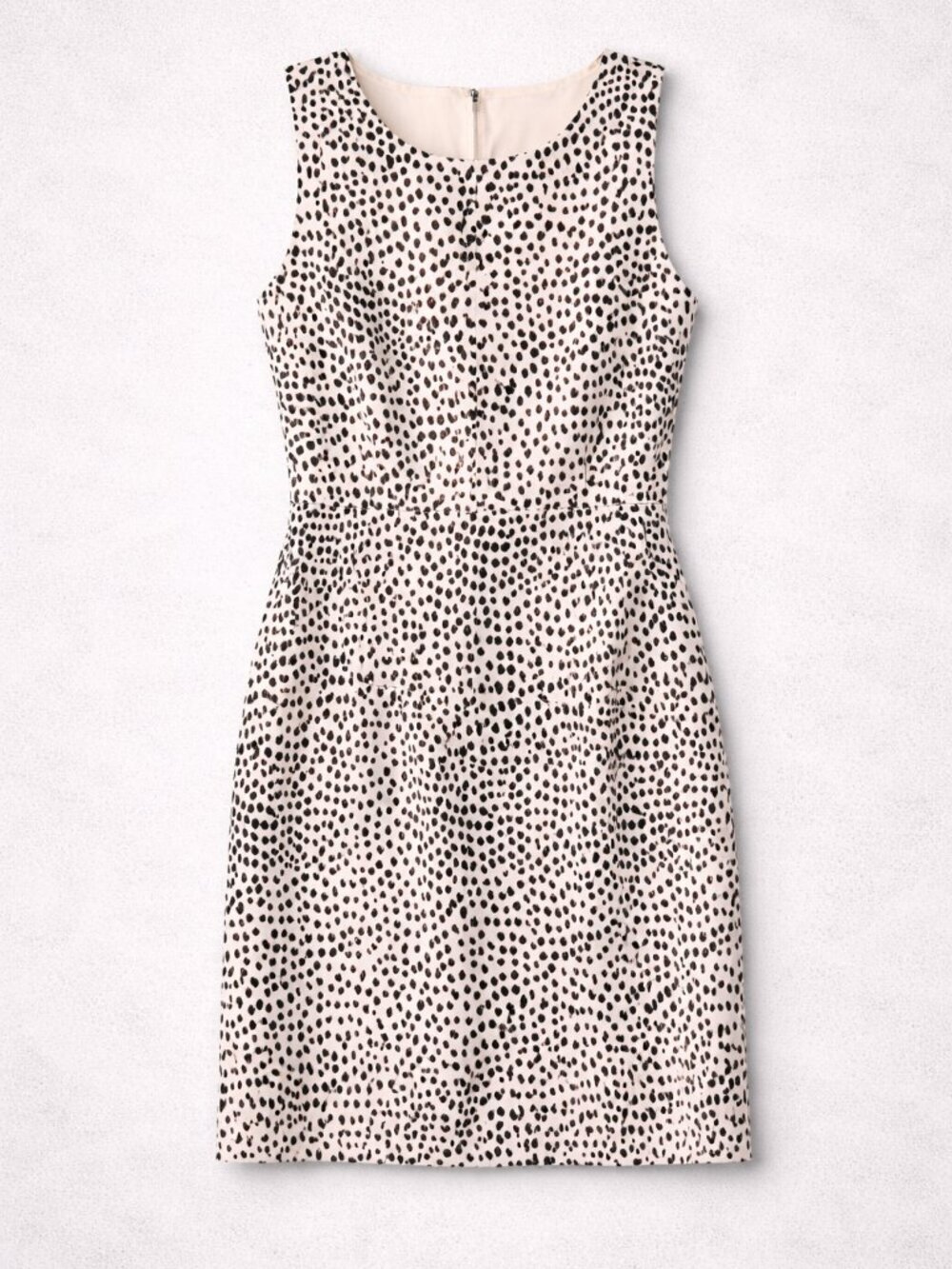J. Crew Cream Sleeveless Midi Dress with Black Dot Print